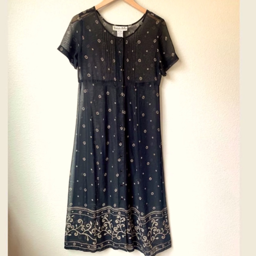 J.G. Hook dress - sheer black short sleeve maxi length button front